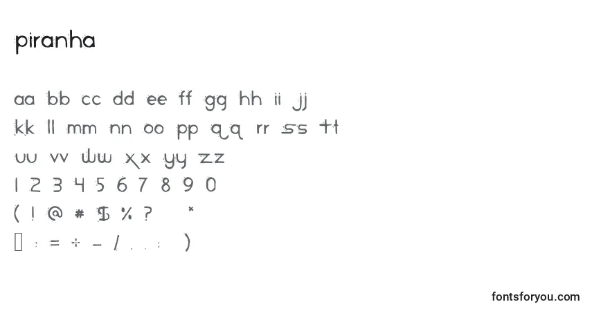 Czcionka Piranha – alfabet, cyfry, specjalne znaki