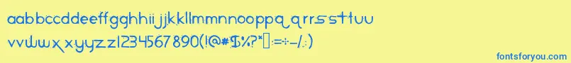 フォントPiranha – 青い文字が黄色の背景にあります。