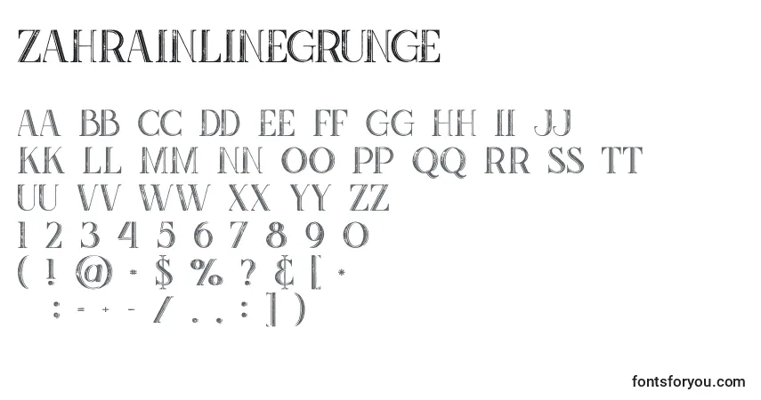 A fonte Zahrainlinegrunge – alfabeto, números, caracteres especiais