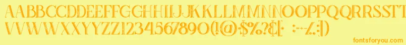 フォントZahrainlinegrunge – オレンジの文字が黄色の背景にあります。