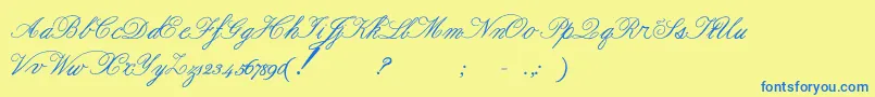 フォントFormalscript – 青い文字が黄色の背景にあります。