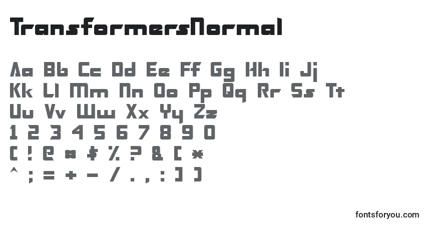 A fonte TransformersNormal – alfabeto, números, caracteres especiais