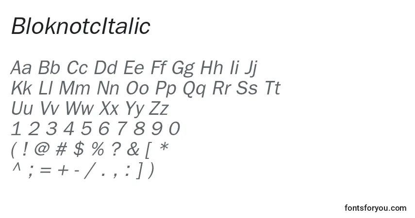 Шрифт BloknotcItalic – алфавит, цифры, специальные символы