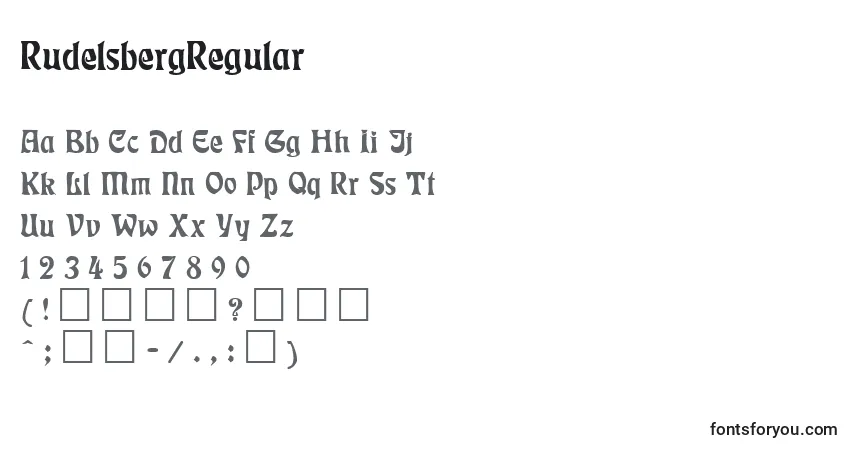 A fonte RudelsbergRegular – alfabeto, números, caracteres especiais