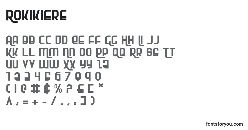 Schriftart Rokikiere – Alphabet, Zahlen, spezielle Symbole