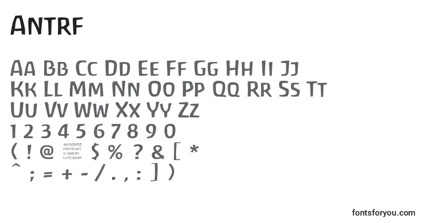 Czcionka Antrf – alfabet, cyfry, specjalne znaki