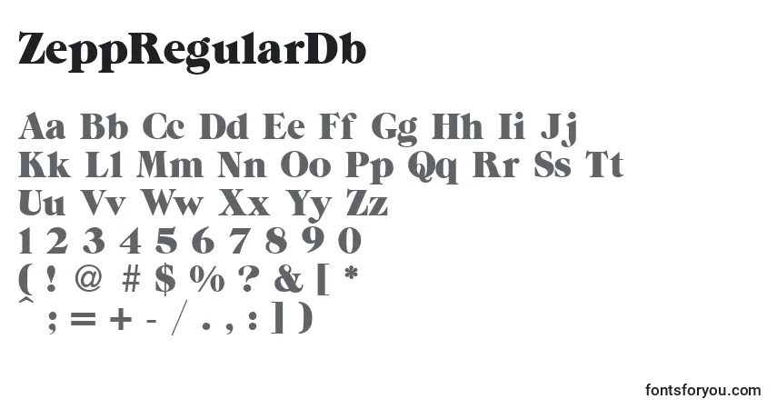A fonte ZeppRegularDb – alfabeto, números, caracteres especiais