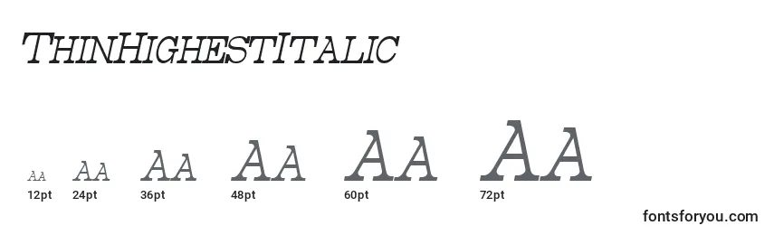 Размеры шрифта ThinHighestItalic
