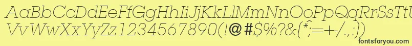 Fonte L850SlabLightItalic – fontes pretas em um fundo amarelo