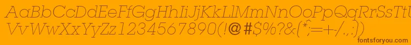 L850SlabLightItalic-fontti – ruskeat fontit oranssilla taustalla