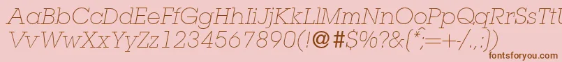 Fonte L850SlabLightItalic – fontes marrons em um fundo rosa