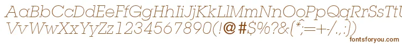 フォントL850SlabLightItalic – 白い背景に茶色のフォント