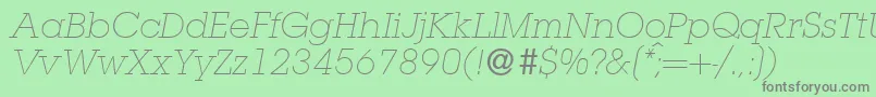 Fonte L850SlabLightItalic – fontes cinzas em um fundo verde