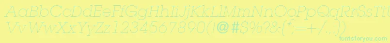 Fonte L850SlabLightItalic – fontes verdes em um fundo amarelo