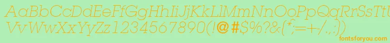 フォントL850SlabLightItalic – オレンジの文字が緑の背景にあります。