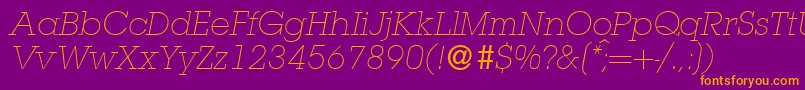 Fonte L850SlabLightItalic – fontes laranjas em um fundo violeta