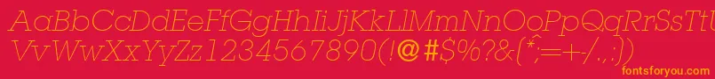 Fonte L850SlabLightItalic – fontes laranjas em um fundo vermelho