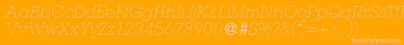 Fonte L850SlabLightItalic – fontes rosa em um fundo laranja