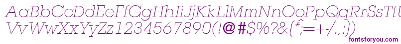 フォントL850SlabLightItalic – 白い背景に紫のフォント