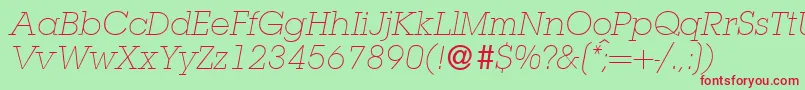 L850SlabLightItalic-fontti – punaiset fontit vihreällä taustalla