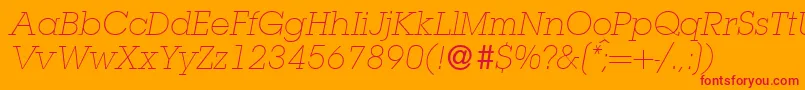 Fonte L850SlabLightItalic – fontes vermelhas em um fundo laranja