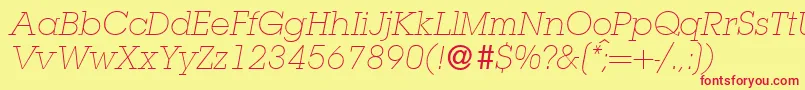 Fonte L850SlabLightItalic – fontes vermelhas em um fundo amarelo