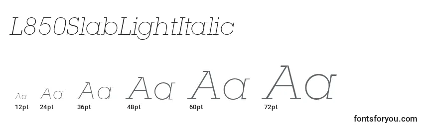 L850SlabLightItalic Font Sizes