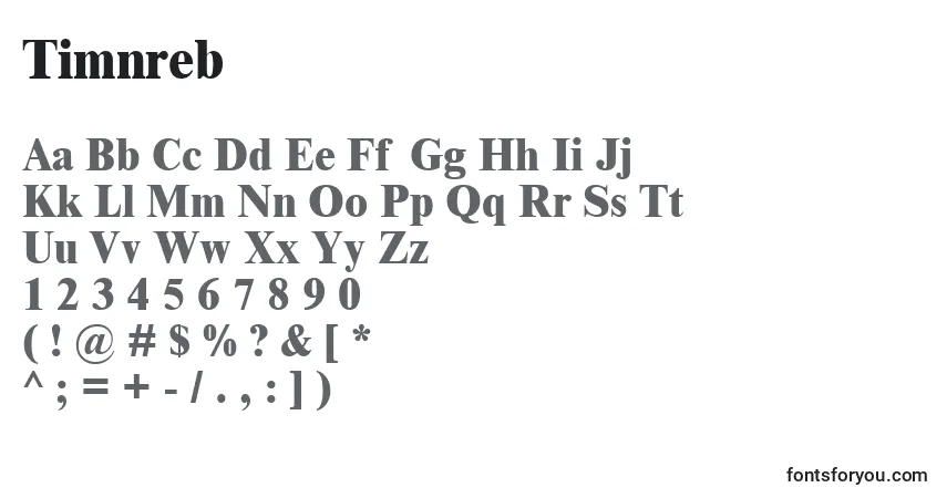 Czcionka Timnreb – alfabet, cyfry, specjalne znaki