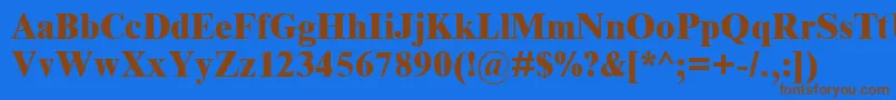 フォントTimnreb – 茶色の文字が青い背景にあります。