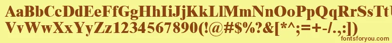 フォントTimnreb – 茶色の文字が黄色の背景にあります。