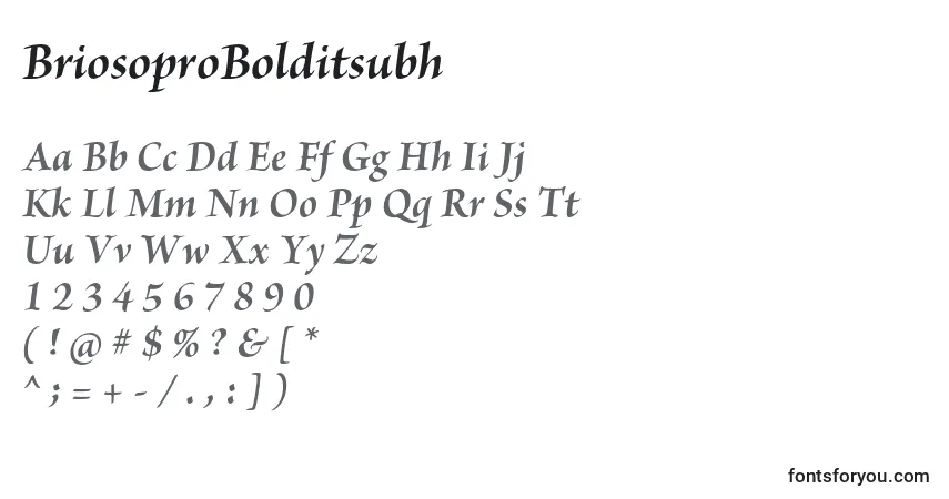 Czcionka BriosoproBolditsubh – alfabet, cyfry, specjalne znaki