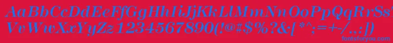 フォントMontpellierItalic – 赤い背景に青い文字