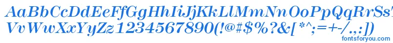 MontpellierItalic-Schriftart – Blaue Schriften auf weißem Hintergrund