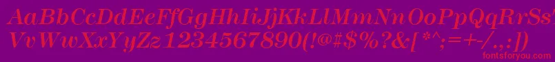 MontpellierItalic-Schriftart – Rote Schriften auf violettem Hintergrund