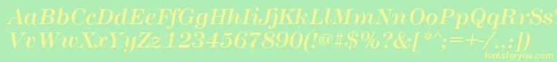 MontpellierItalic-fontti – keltaiset fontit vihreällä taustalla