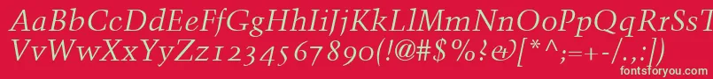 TrumpMediaevalItalicOldStyleFigures Font – Green Fonts on Red Background