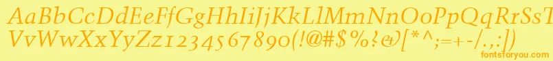 TrumpMediaevalItalicOldStyleFigures Font – Orange Fonts on Yellow Background