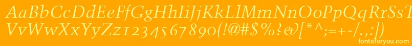 TrumpMediaevalItalicOldStyleFigures-Schriftart – Gelbe Schriften auf orangefarbenem Hintergrund