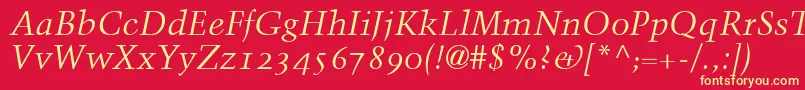 TrumpMediaevalItalicOldStyleFigures Font – Yellow Fonts on Red Background