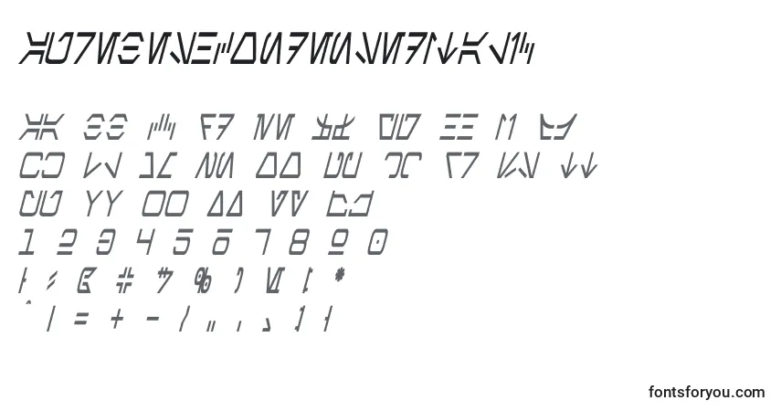 A fonte AurebeshCondensedItalic – alfabeto, números, caracteres especiais