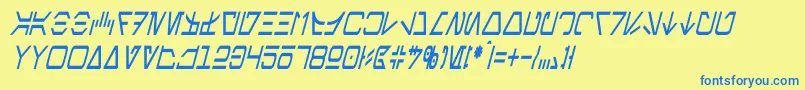Fonte AurebeshCondensedItalic – fontes azuis em um fundo amarelo