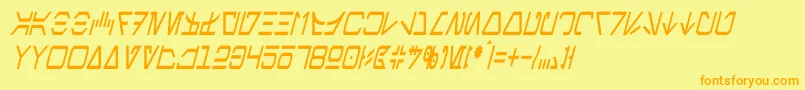フォントAurebeshCondensedItalic – オレンジの文字が黄色の背景にあります。
