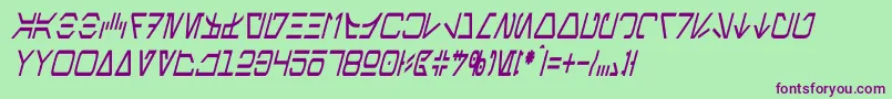 フォントAurebeshCondensedItalic – 緑の背景に紫のフォント