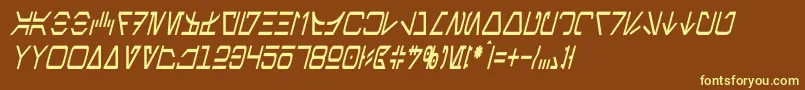 AurebeshCondensedItalic-Schriftart – Gelbe Schriften auf braunem Hintergrund