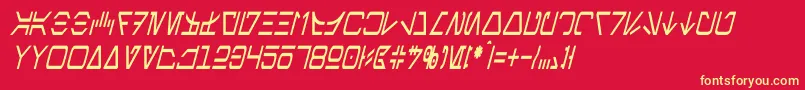 AurebeshCondensedItalic Font – Yellow Fonts on Red Background