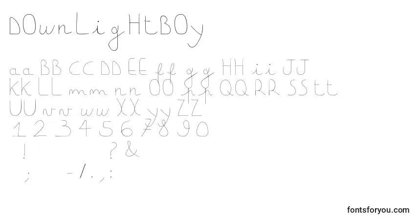 Czcionka Downlightboy – alfabet, cyfry, specjalne znaki