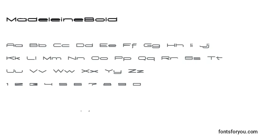 A fonte MadeleineBold – alfabeto, números, caracteres especiais