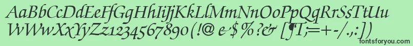 フォントZabriskiescriptswashBolditalic – 緑の背景に黒い文字