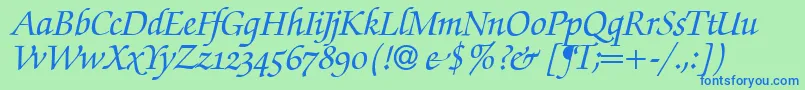 フォントZabriskiescriptswashBolditalic – 青い文字は緑の背景です。