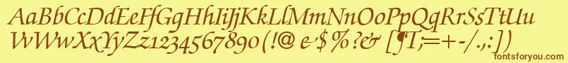 ZabriskiescriptswashBolditalic-Schriftart – Braune Schriften auf gelbem Hintergrund